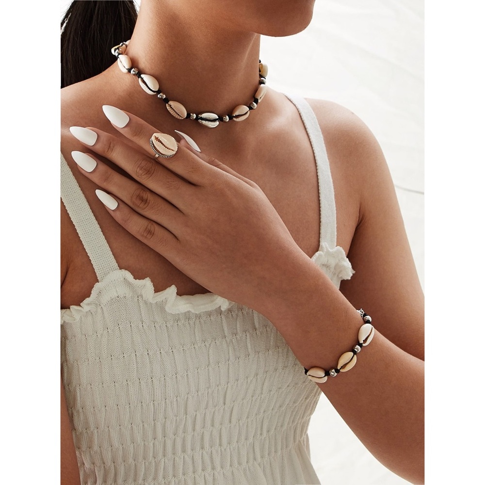 3 Pcs. Boho Cowrie Shell Necklace, Bracelet & Ring